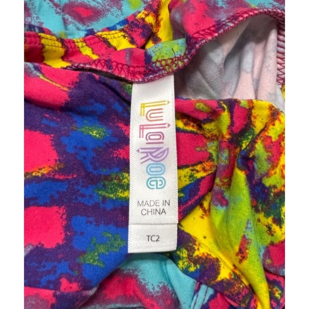 LuLaRoe Womens Leggings Size TC2 Pink Blue Yellow Tie Dye Burst Plus 18+ NWT - Picture 3 of 4